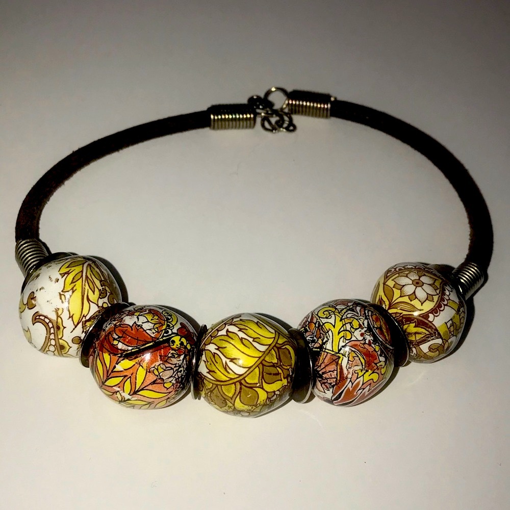 Choker big gorgeous hand made glass beads vintage 70s colors fall leaves